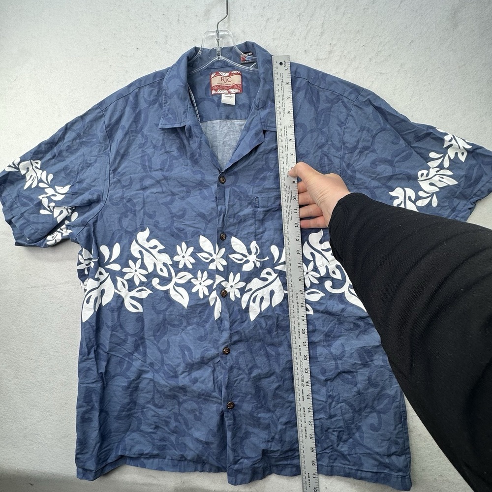 VINTAGE RJC Men Button Up Shirt 2XL Blue Classic Tropical Hawaiian Shirt USA - Picture 6 of 13